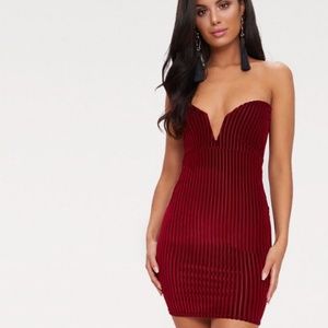 ❤️PrettyLittleThing Velvet Stripe Bodycon Dress 8